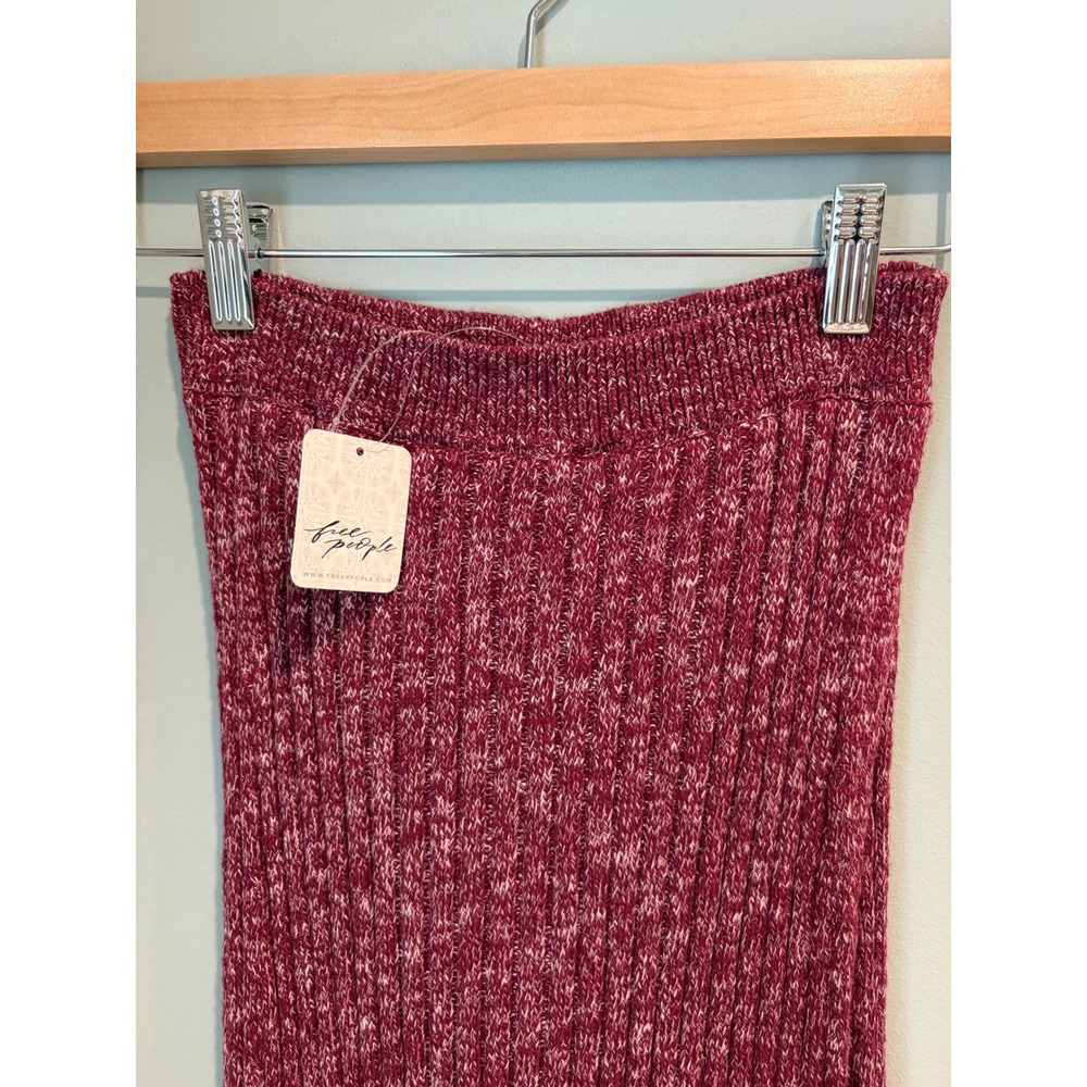 Free People Ribbed Knit Maxi Skirt Burgundy Marl Cotton Blend Size S New - Picture 5 of 9